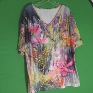Source Unknown Multicolor Floral V-Neck Top